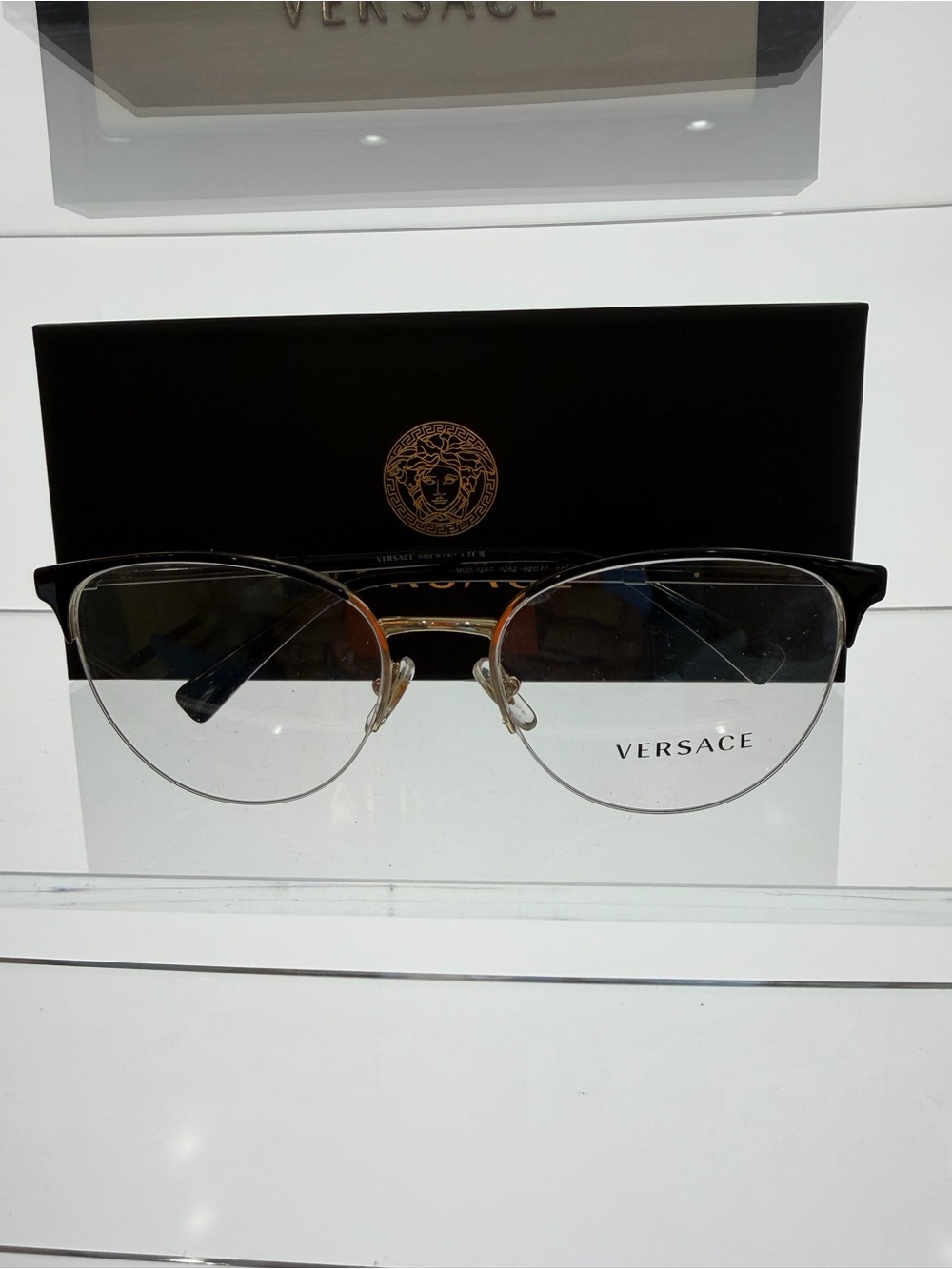 Versace Gold and Black Round Semi-Rim Optical Glasses